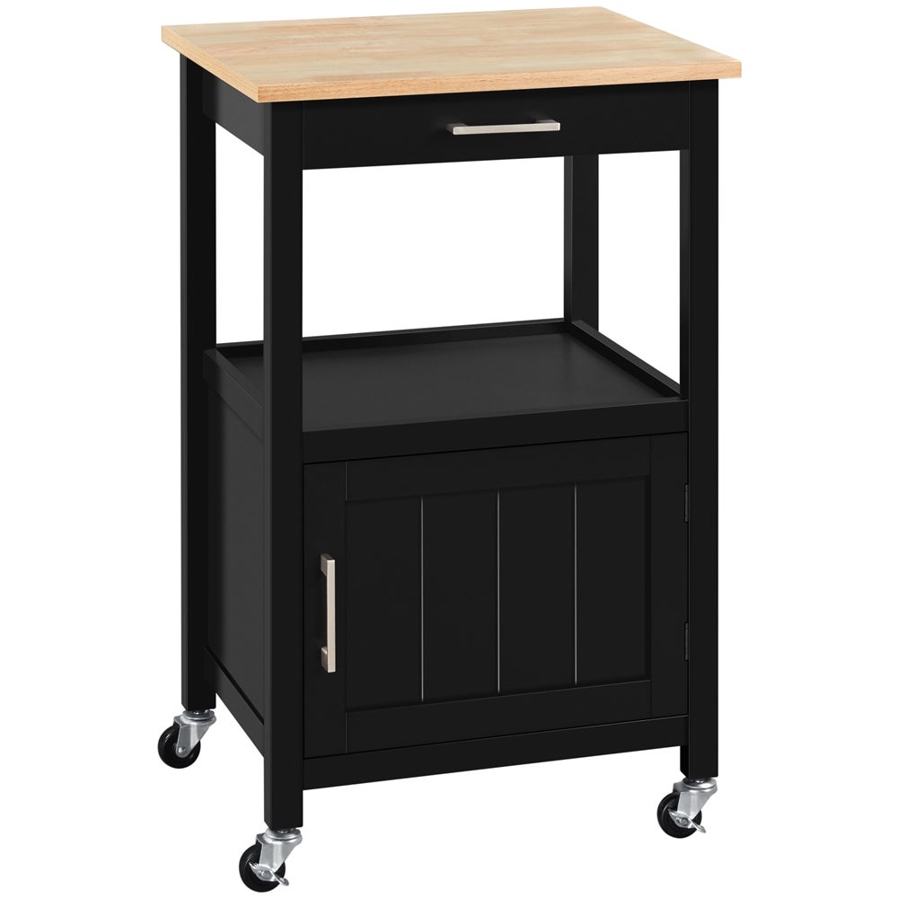 Desserte Roulante Cuisine Bois - 1 Tiroir + 1 Armoire - 55x45x89cm - Noir