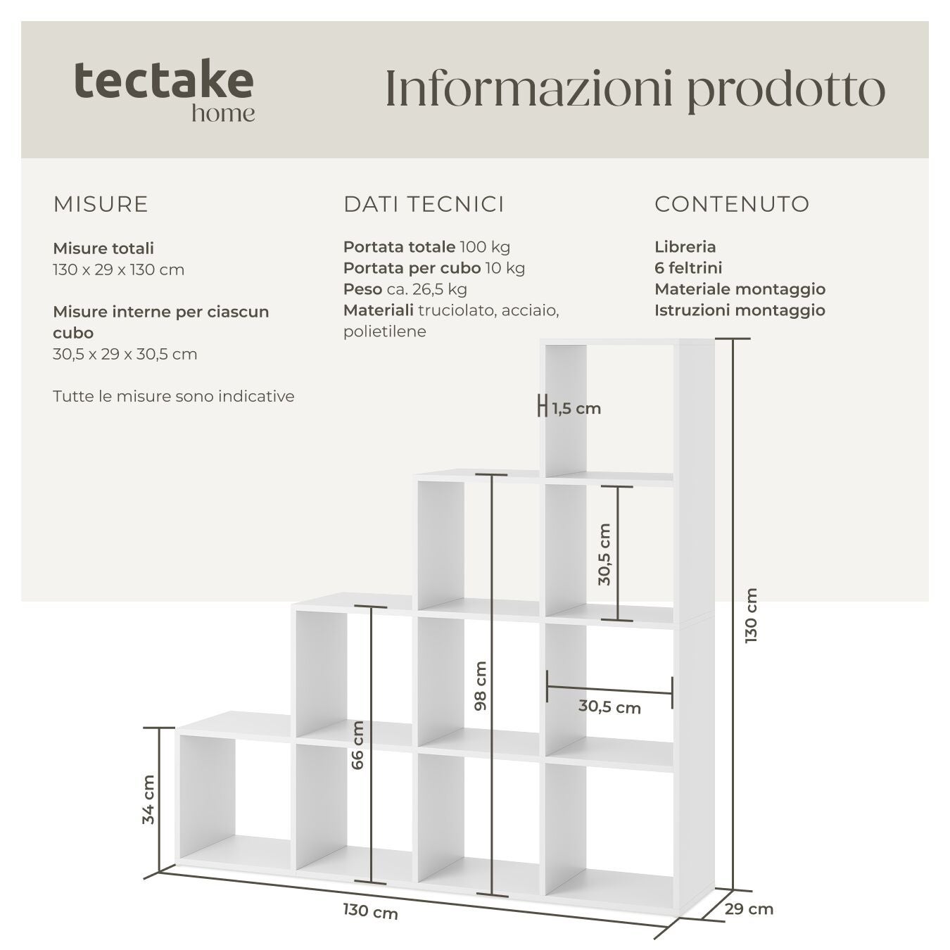 Libreria in truciolare con 10 scomparti aperti e design a cubi TECTAKE - 6