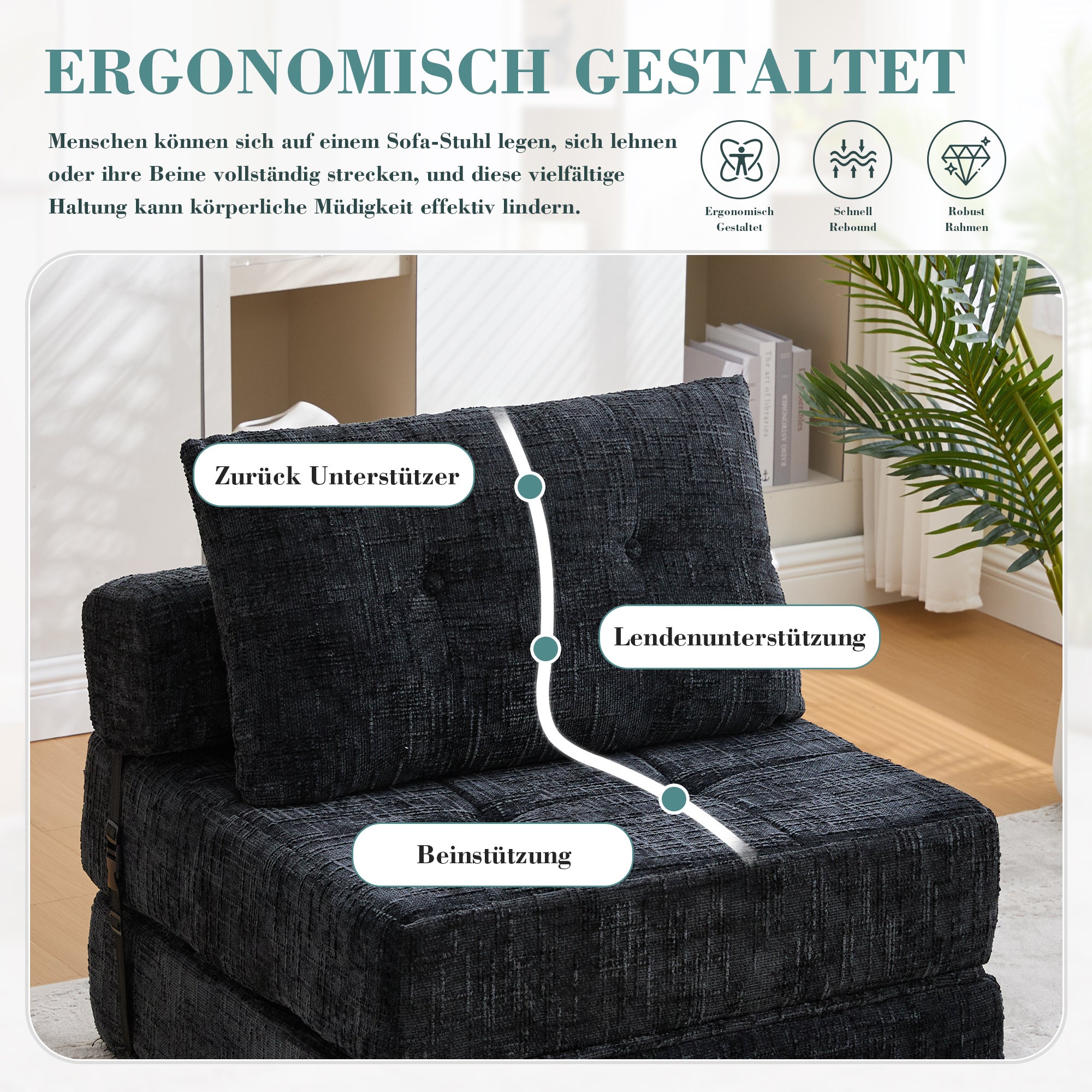 Canapé-lit pliable, canapé-lit avec coussins, matelas pliable avec dossier, canapé pliant portable, canapé de sol confortable pour salon et chambre - 8