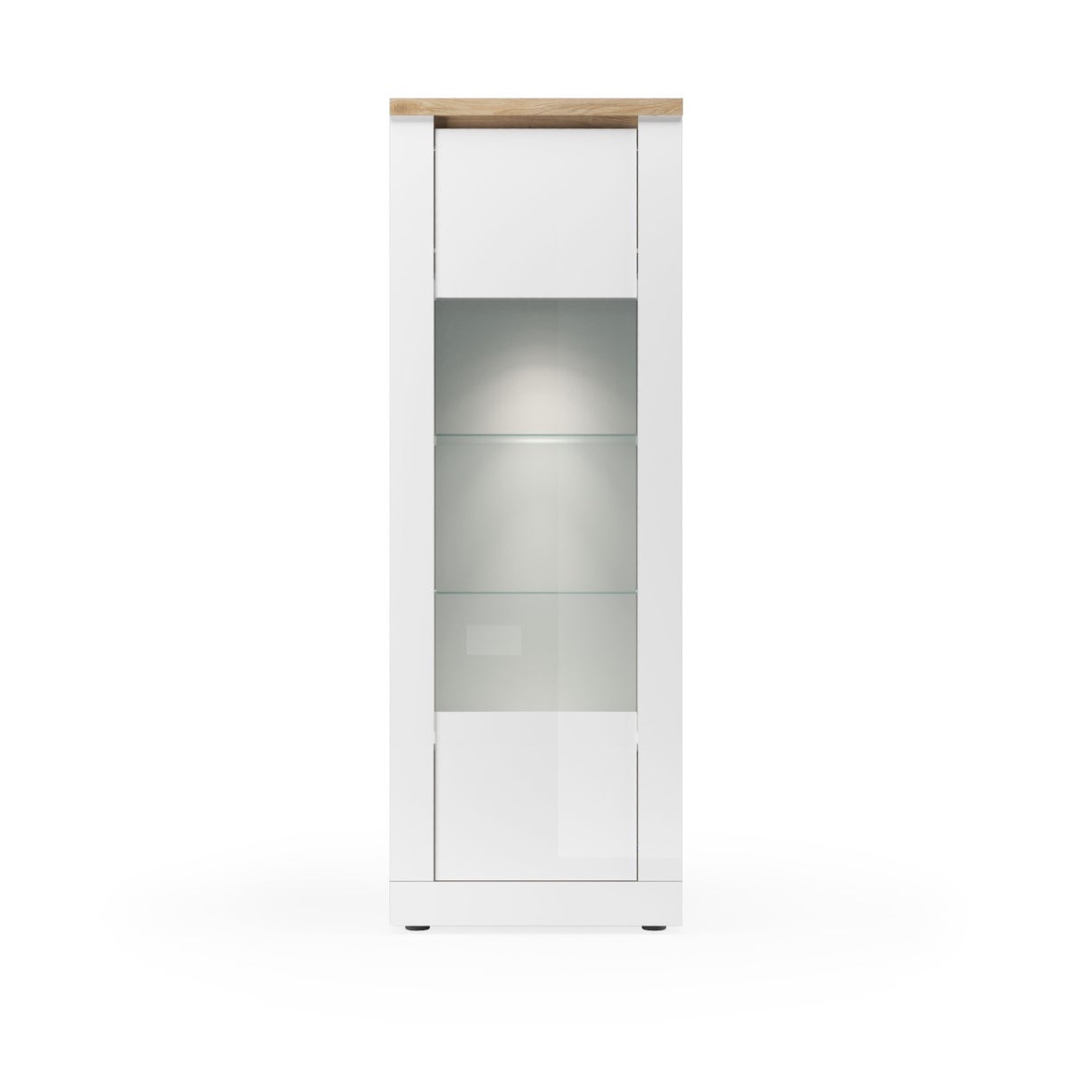 Vitrine moderne 1 porte laqué blanc et bois + led ARIA - 2