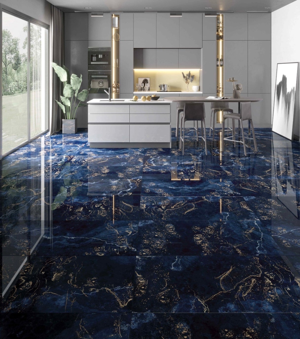 Carrelage sol / mur effet marbre bleu nuit FORTUNA l.60 x L.120 cm Brillant LIMCARO - 3