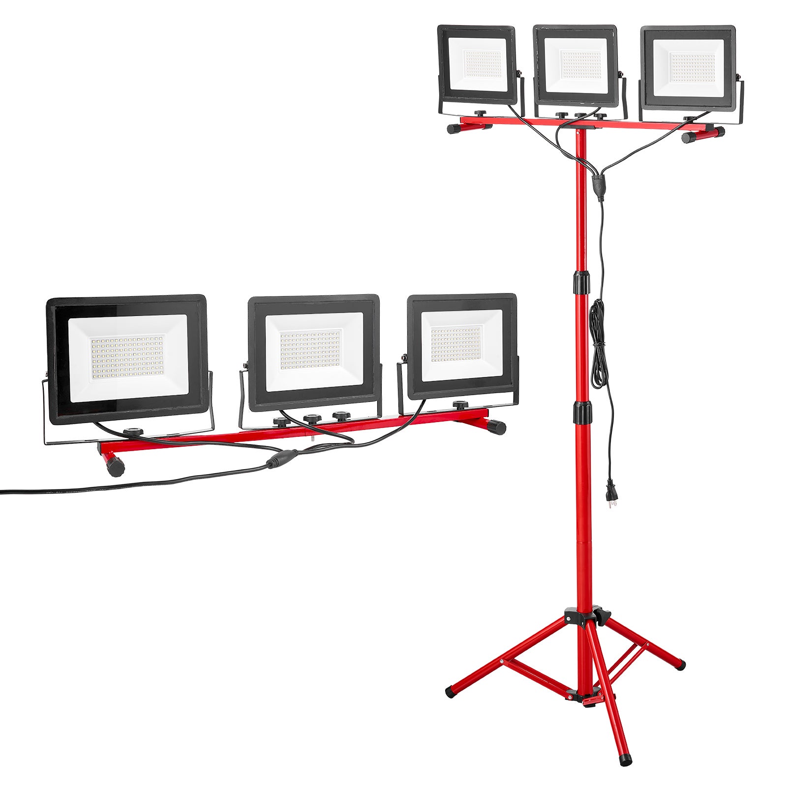 Reflektor budowlany LED VEVOR ze statywem, lampa robocza trójgłowicowa, 15000 lm, 6000–6500 K