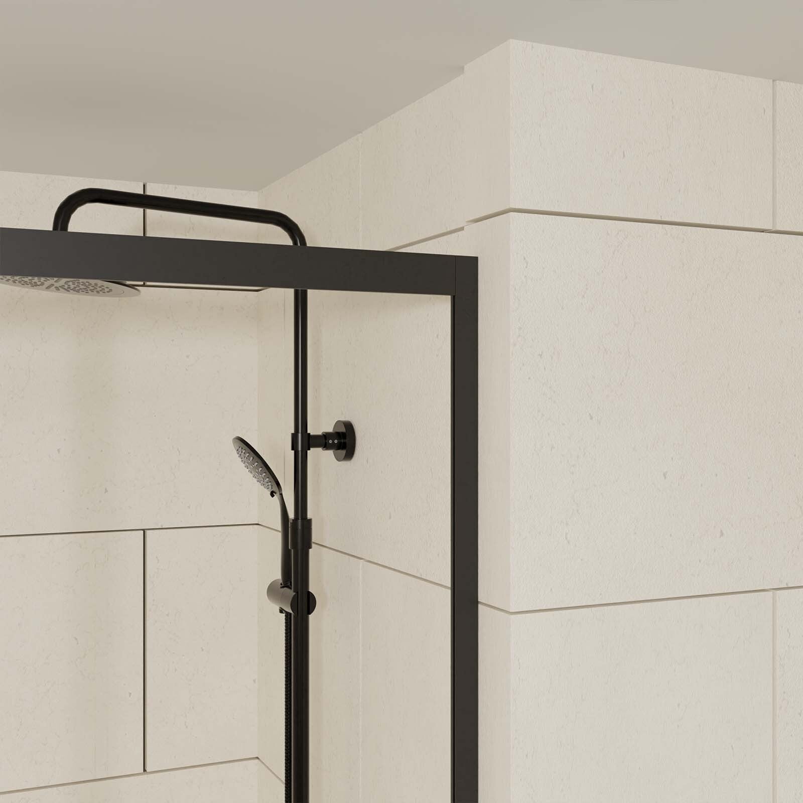 Porte de douche + Retour 120x90x200 cm - Verre 6 mm - Profilé Noir - CRUSH - 9