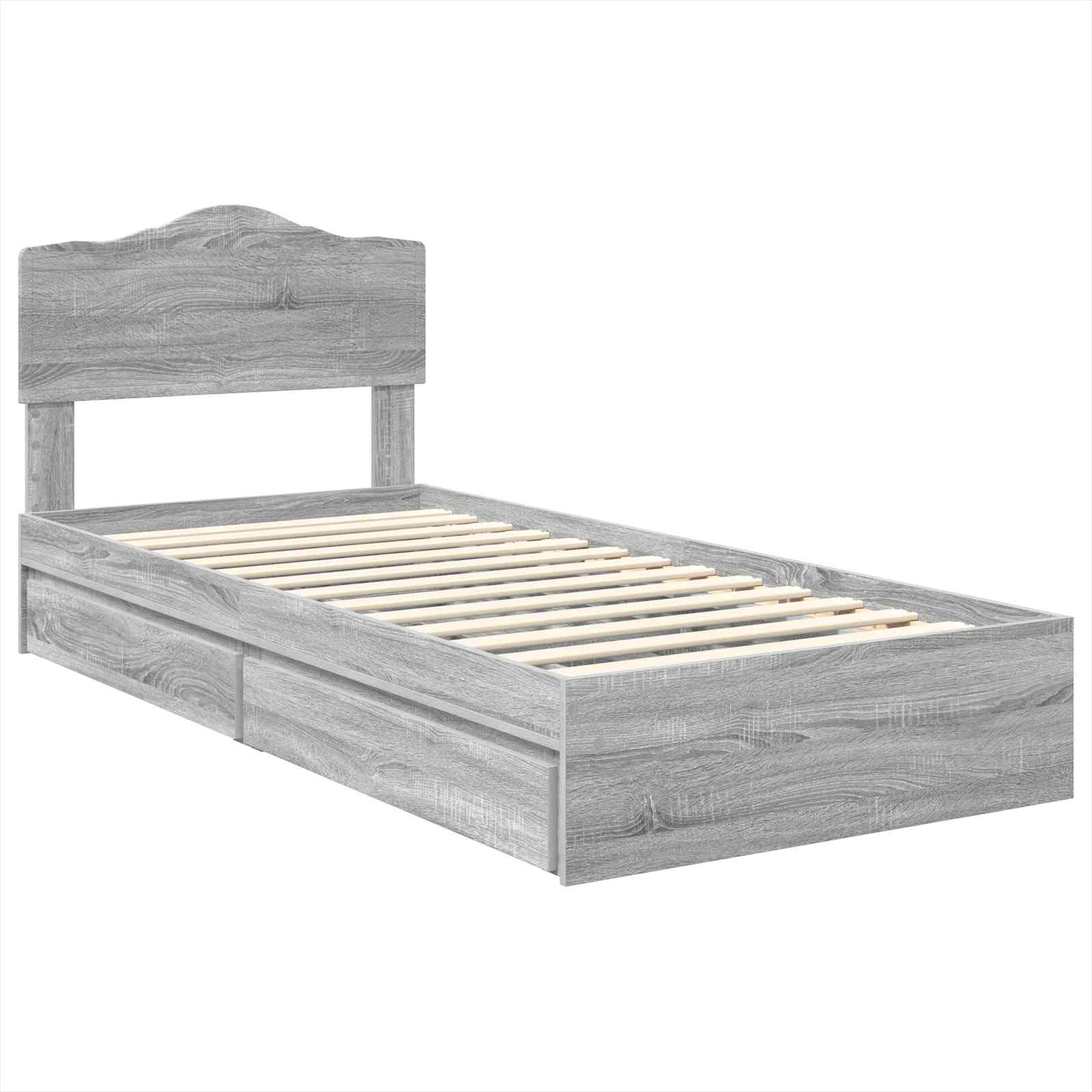 Lit de rangement gris 90 x 190 cm panneau de bois - 4
