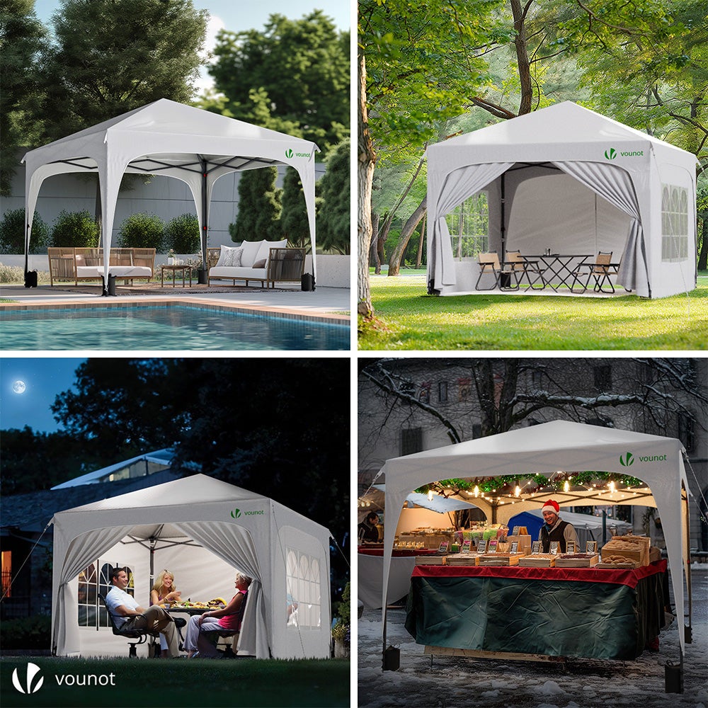 Tonnelle de jardin arquée 3x3m pliable avec porte et fenêtre amovible - Hauteur réglable - Imperméable et anti-UV - Blanc - VOUNOT® - 4