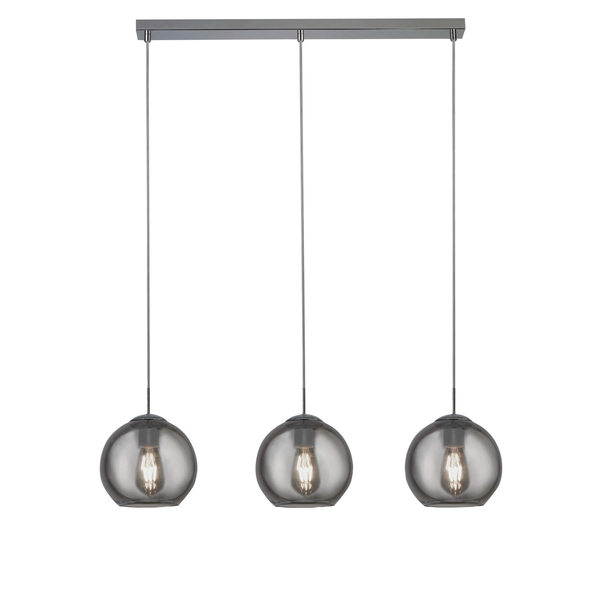 Suspension BALLS 3L barre métal Chrome avec verre fumé E27 3x60w Lg 86cm - 6
