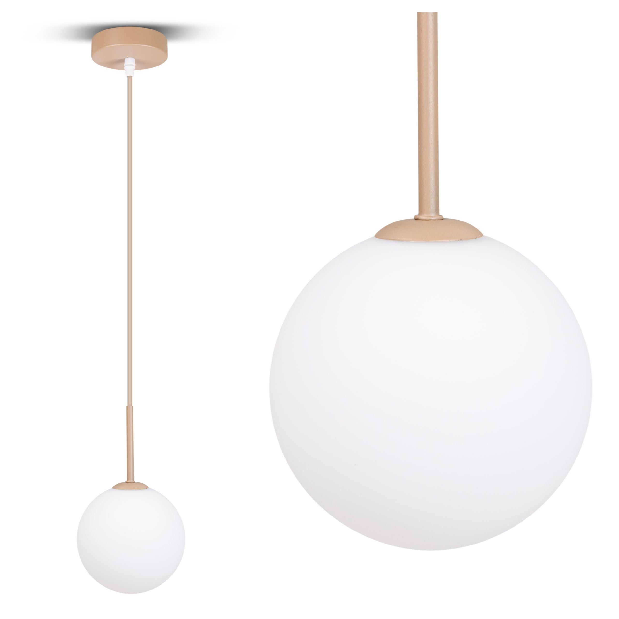 Lampa wisząca Żyrandol Plafon sufitowy BEŻOWA Kula G9 Ecru Mleczny klosz 14cm Beż matowy szklany + KABEL - LEDHOFF
