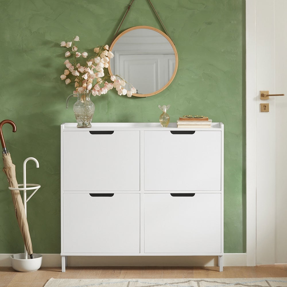 SoBuy Meuble à Chaussures Armoire à Chaussures, 4 abattants, 8 Paires, Blanc, FSR100-W - 2