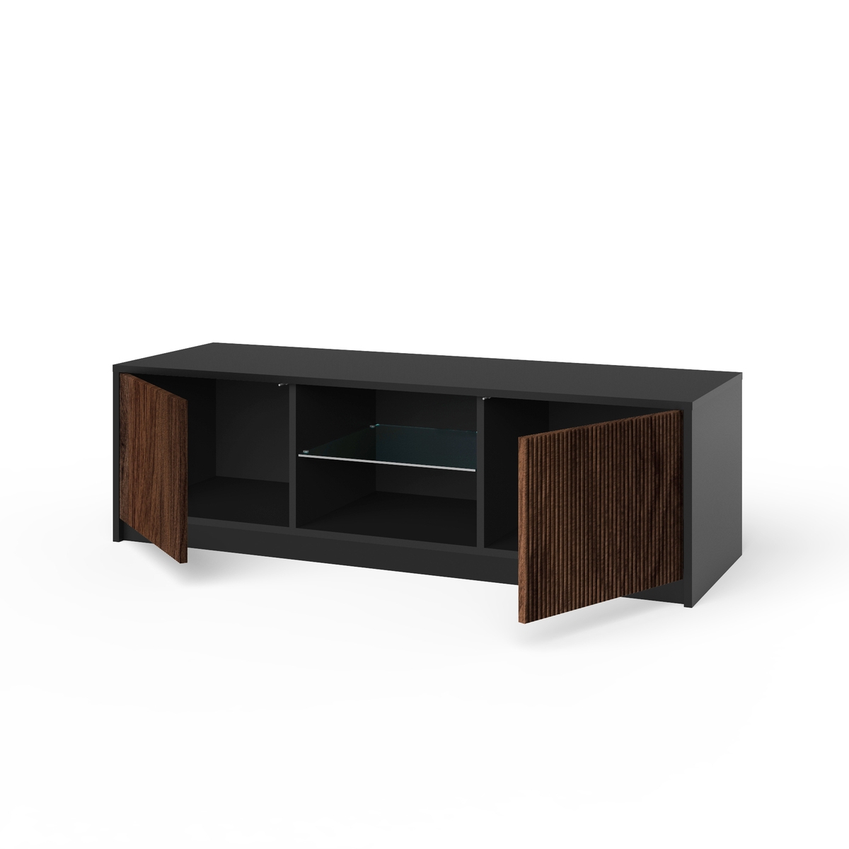 Mobile porta TV moderno con ante frontali cannettate 150x50x45cm Budapest - Marrone - Nero - 4