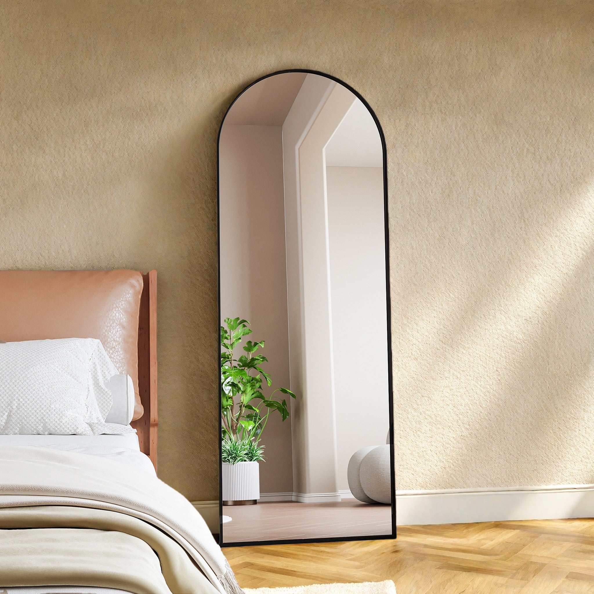 Miroir sur pied 162x53 cm, Miroir mural, Cadre en alliage d'aluminium, Verre trempé, au sol ou suspendu, pour salon, chambre ou dressing, Noir - 4
