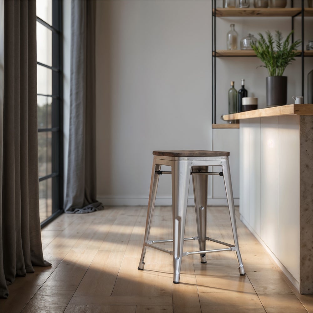 Tabouret de bar - Design industriel - Bois et acier - 60 cm - Metalix ...