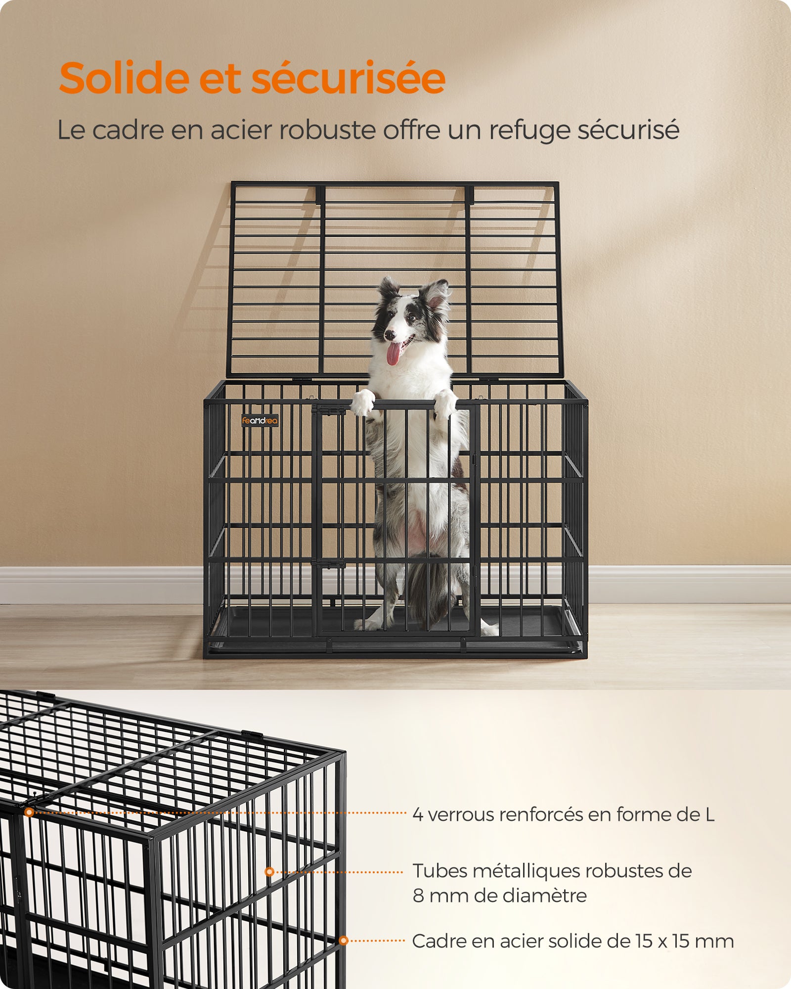 Cage pour Chien Ultra-résistante, 107 x 70 x 75 cm, pour Chiens Moyens et Grands, Noir - 3