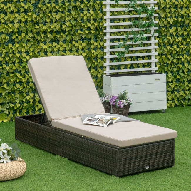 Lettino Prendisole Outsunny - Schienale Reclinabile 5 Posizioni, Pieghevole, Grigio, Con Cuscino - Foto 4