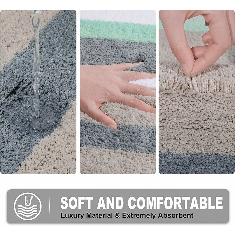 Tapis de Bain Microfibre Tapis de Douche pour Salle de Bain Absorbant Antidérapant Tapis de Sol Lavable en Machine(50X80cm,Vert/Gris) - 3
