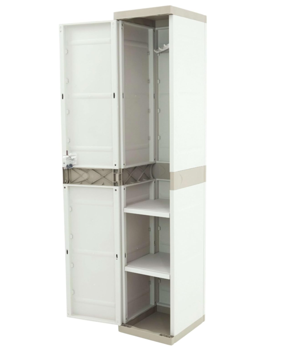 Armoire en plastique beige avec clé, crochet, 2 étagères réglables | Dimensions : 176x41x35 cm - 3
