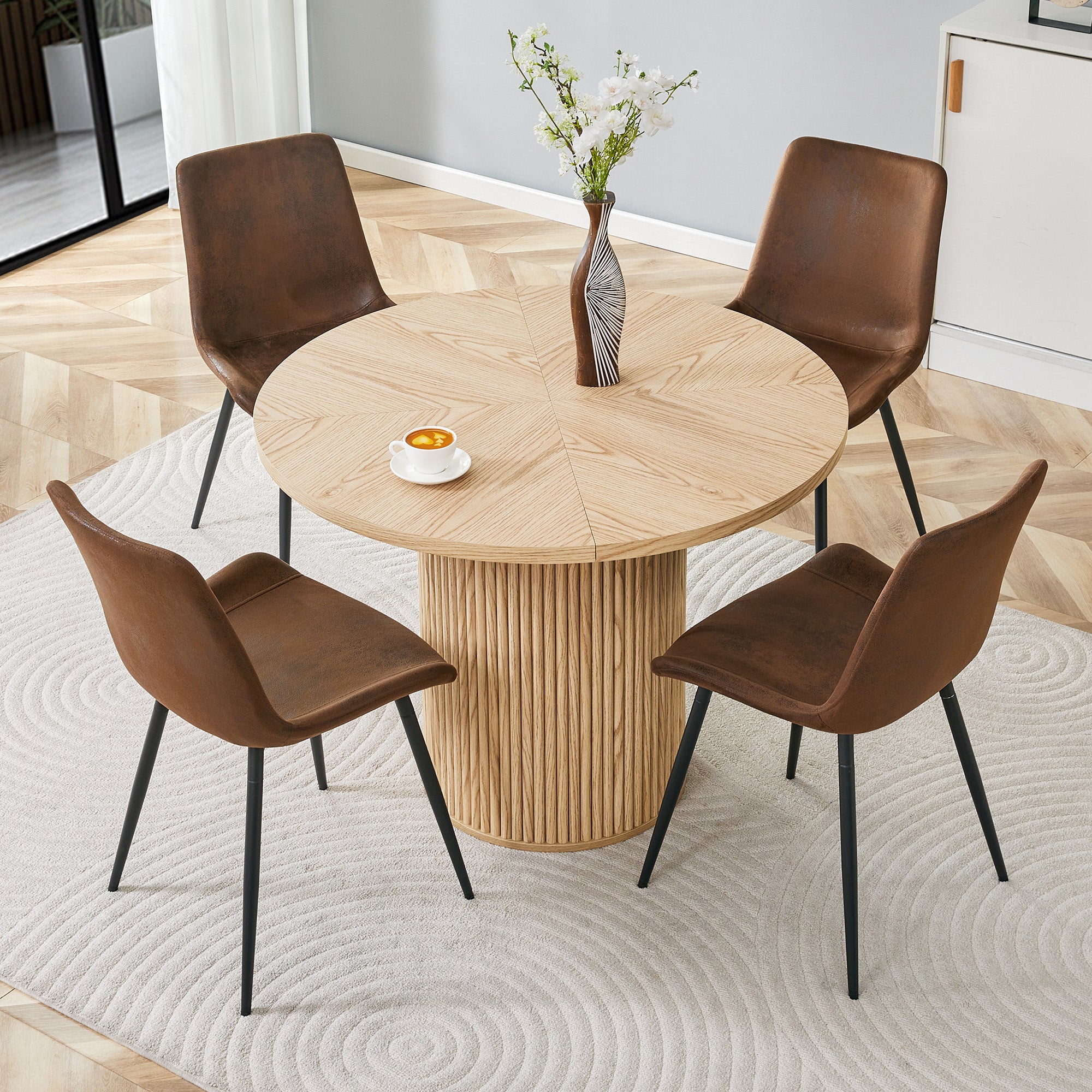 Ensemble salle à manger 5 pièces - Table ronde 100 cm bois clair avec 4 ...