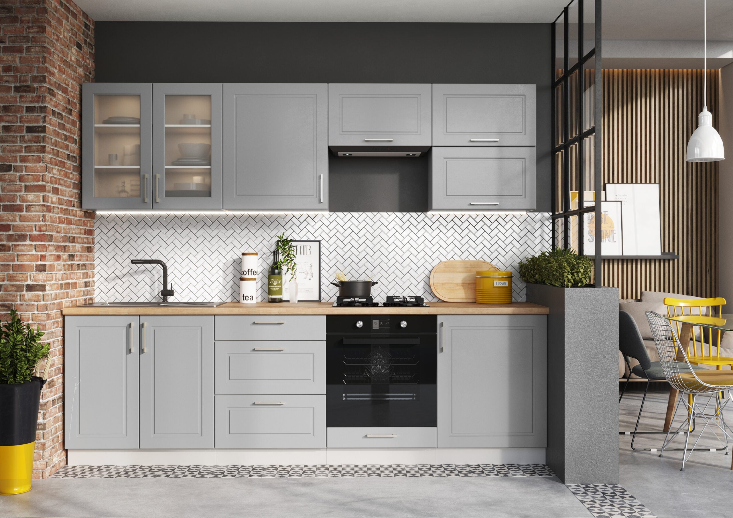 KAMAZZA Cuisine complète MIA 2,40m avec meuble pour four et lave vaisselle encastrable Leroy