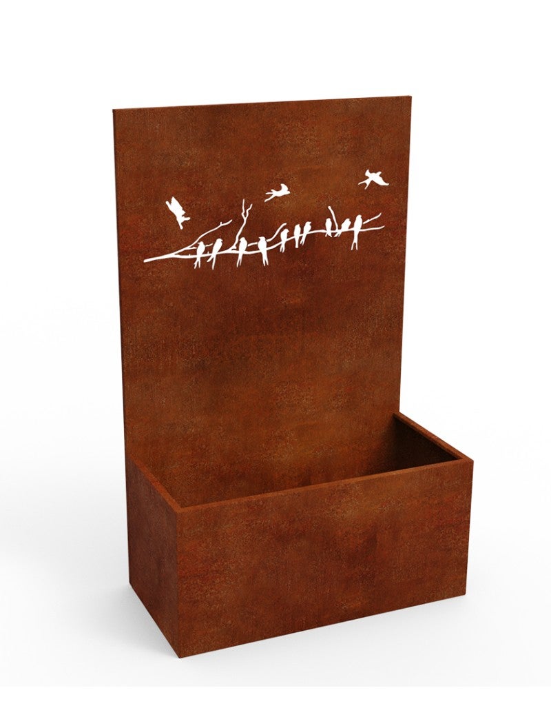 Jardinière avec panneau métal Acier Corten Premium H.180 cm motifs Oiseaux - madecoupesurmesure - 2