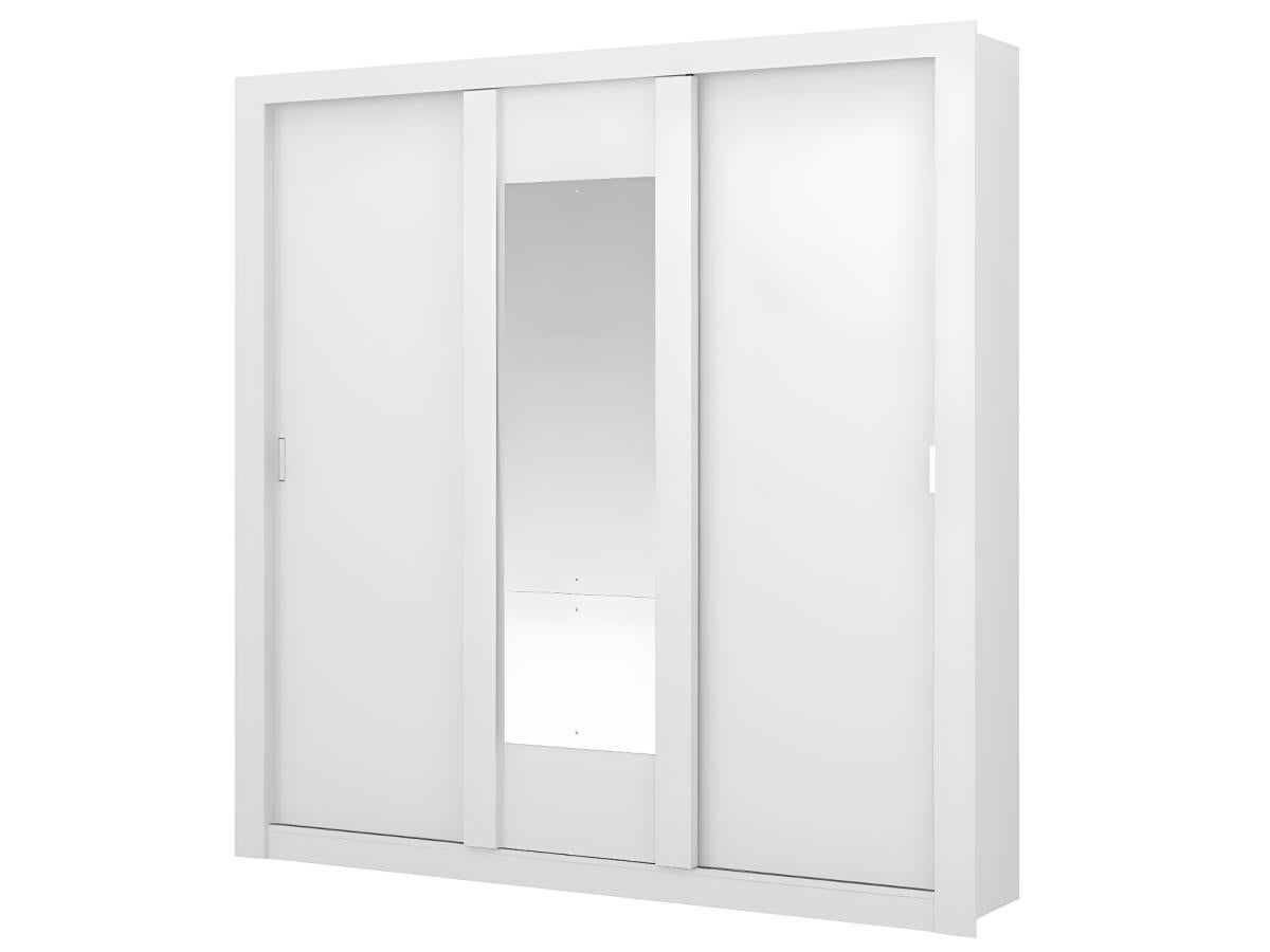 Armoire avec miroir ROXANE - 3 portes coulissantes - L. 220 cm - Blanc - 7