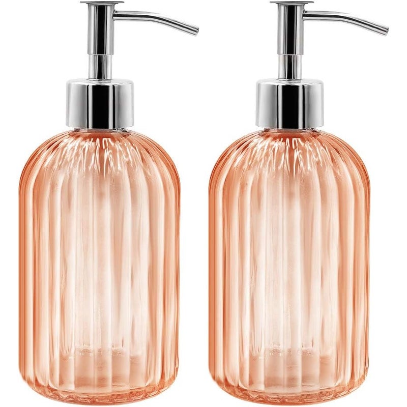 Zestaw 2 szklanych dozowników do mydła, dozownik do mydła w płynie 400 ml z pompką, uzupełniany balsam i dozownik do mydła (bursztynowy)
