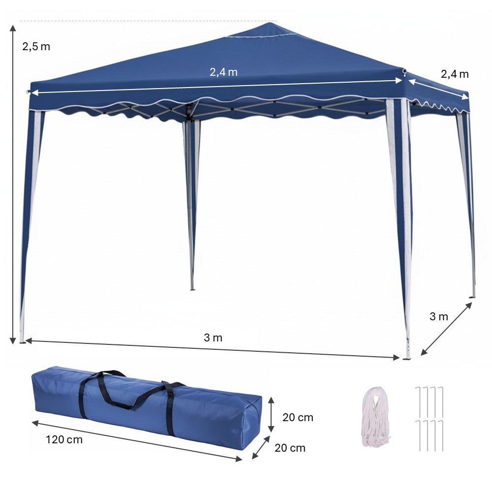 Carpa gazebo plegable azul de acero de 3x3 metros MONTY - 5