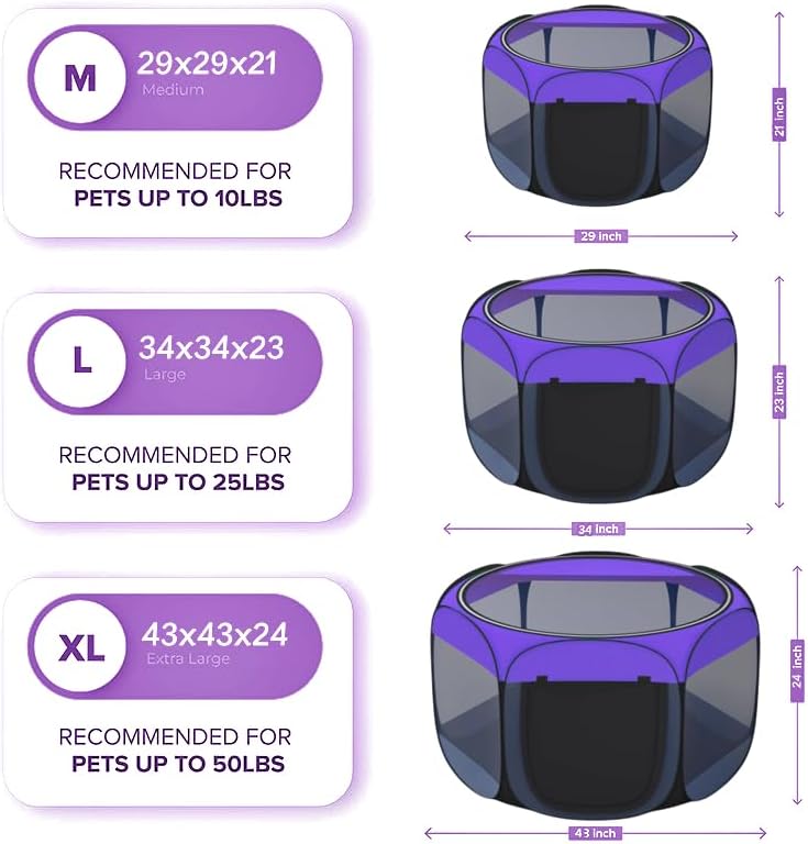 (Roxo, M) Cercadinho portátil dobrável para animais de estimação, gaiola para gatos, para ambientes internos e externos, barraca para animais de - 2