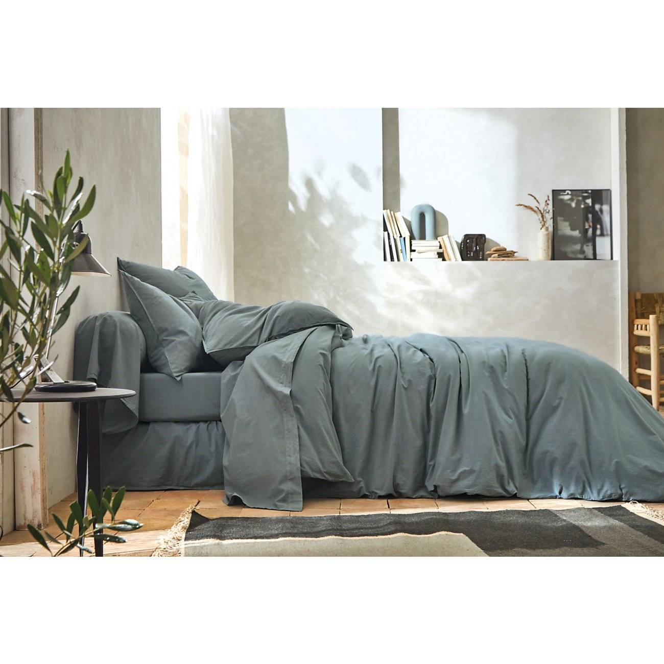 Drap housse percale lavée Bohème BLANC DES VOSGES-140 x 200 cm-Orage - 3