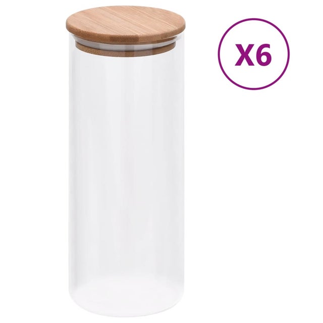 Szklane słoje z bambusową pokrywką, 6 szt., 1000 ml vidaXL