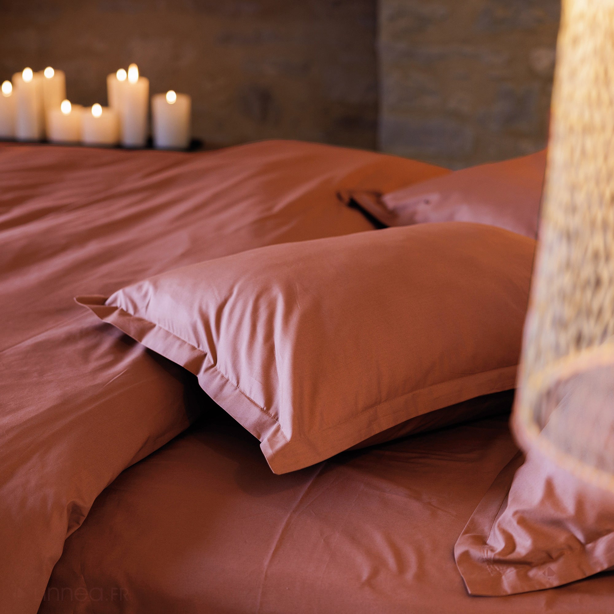 Taie d'oreiller volants plats 65x65 cm percale MANOIR rose Peche - 3