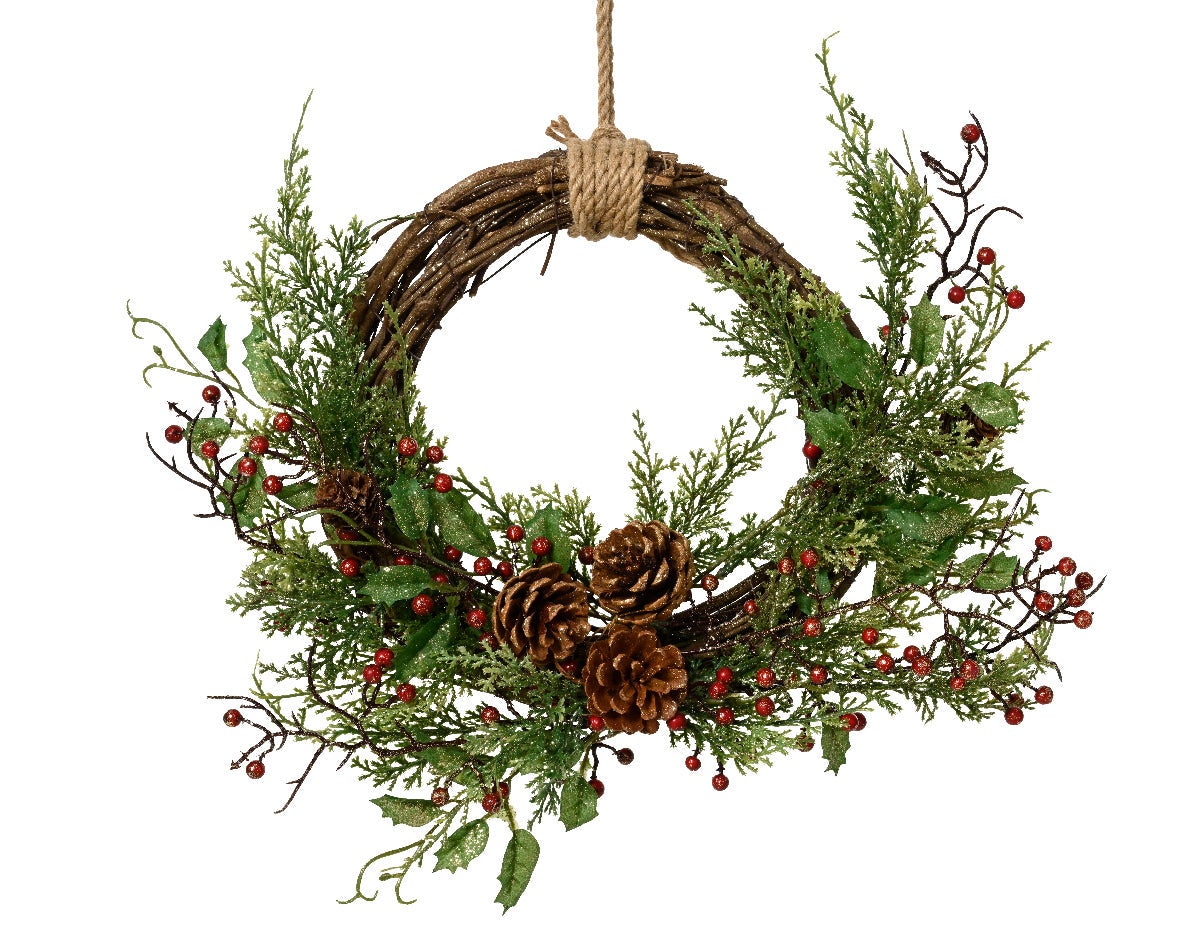 Ghirlanda Bacche E Pigne Ghirlanda Natale 30 Cm Con Palline, Bacche E Pigne - Decorazione Porta Interna Ed Esterna Decorazione Natalizia Esterna - 10
