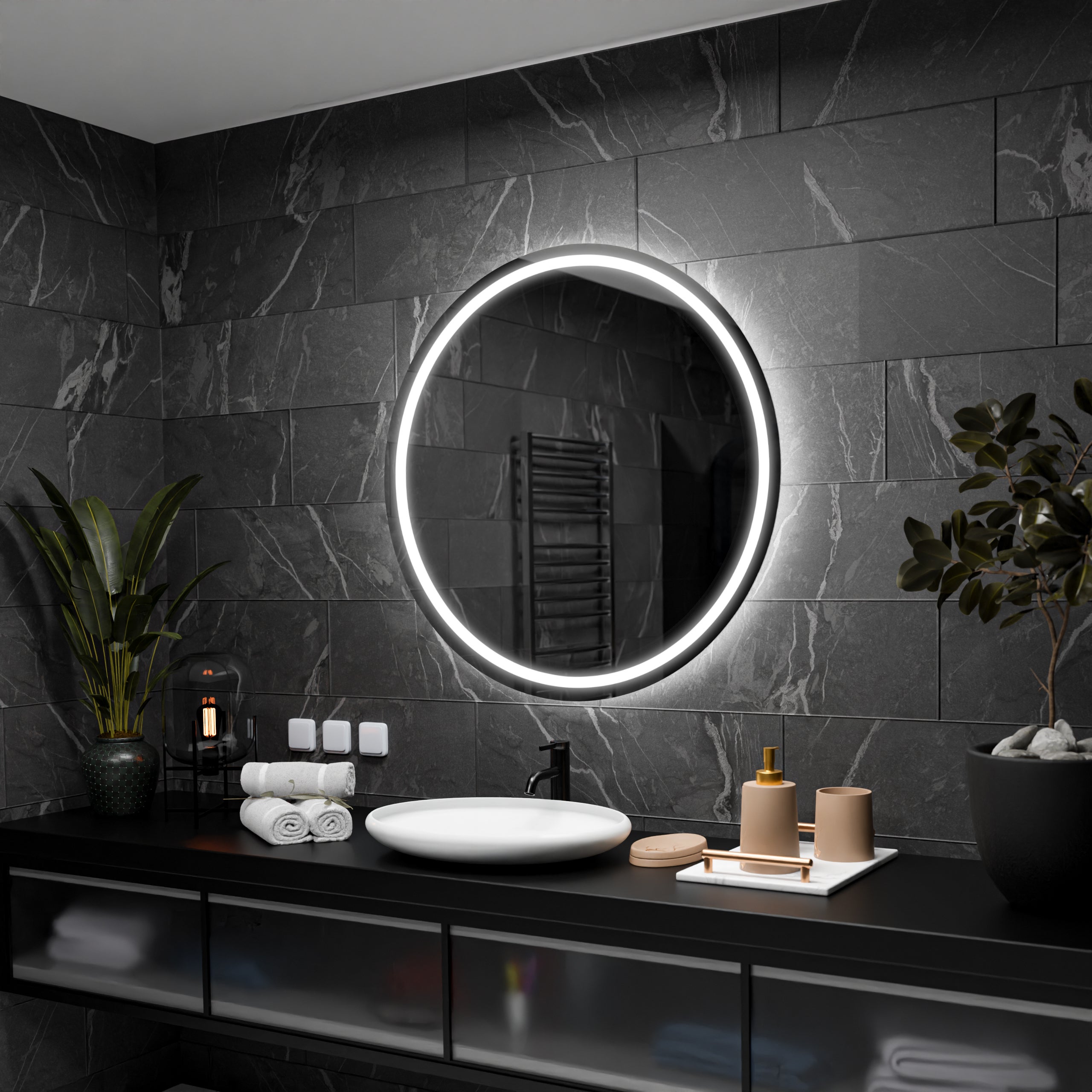 ChillCruiser Specchio Da Bagno Rotondo A LED 600 Mm | Luce Integrata, Design Moderno Per Parete, Illuminazione Per Toeletta - 2