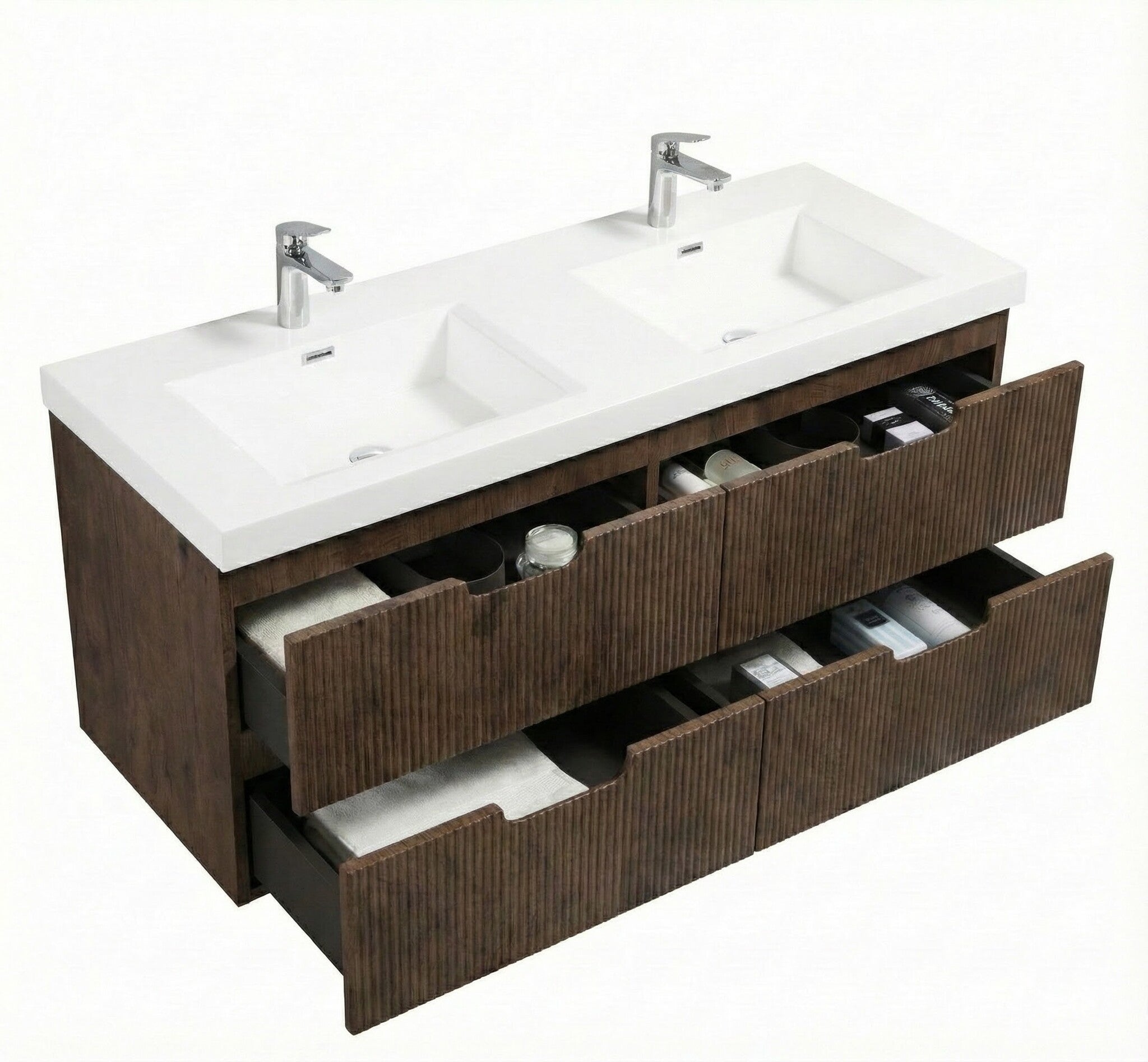 Meuble de salle de bain Thermis 140 cm avec vasque - brun noyer ...
