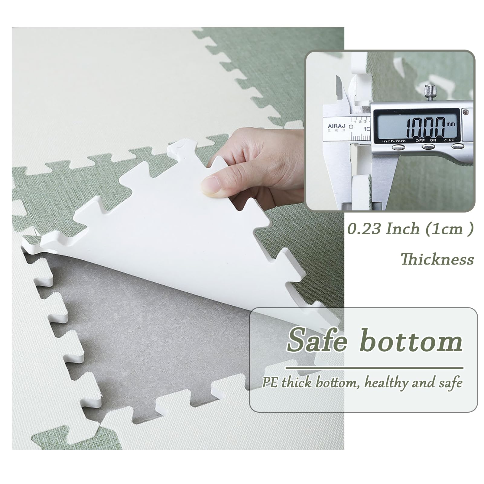 Pacote de 12 tapetes de espuma de linho, tapete de escalada quadrado para bebês, antiderrapante e lavável, 30 * 30 cm, verde - 5