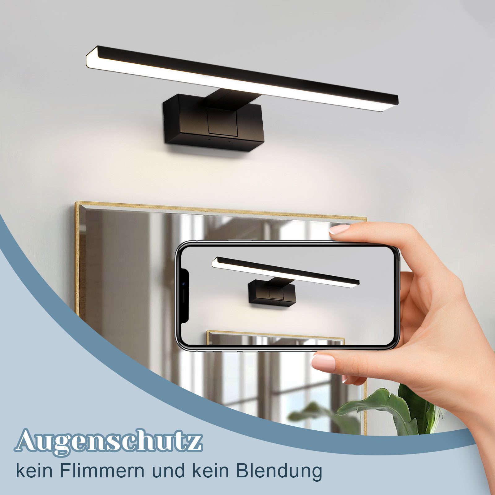 NETTLIFE Aplique de baño LED, lámpara de Espejo LED, lámpara de Armario IP44, luz Blanca neutra Moderna 4000k MAX.8W, 40×5,1×12,8 cm, Negro - 5