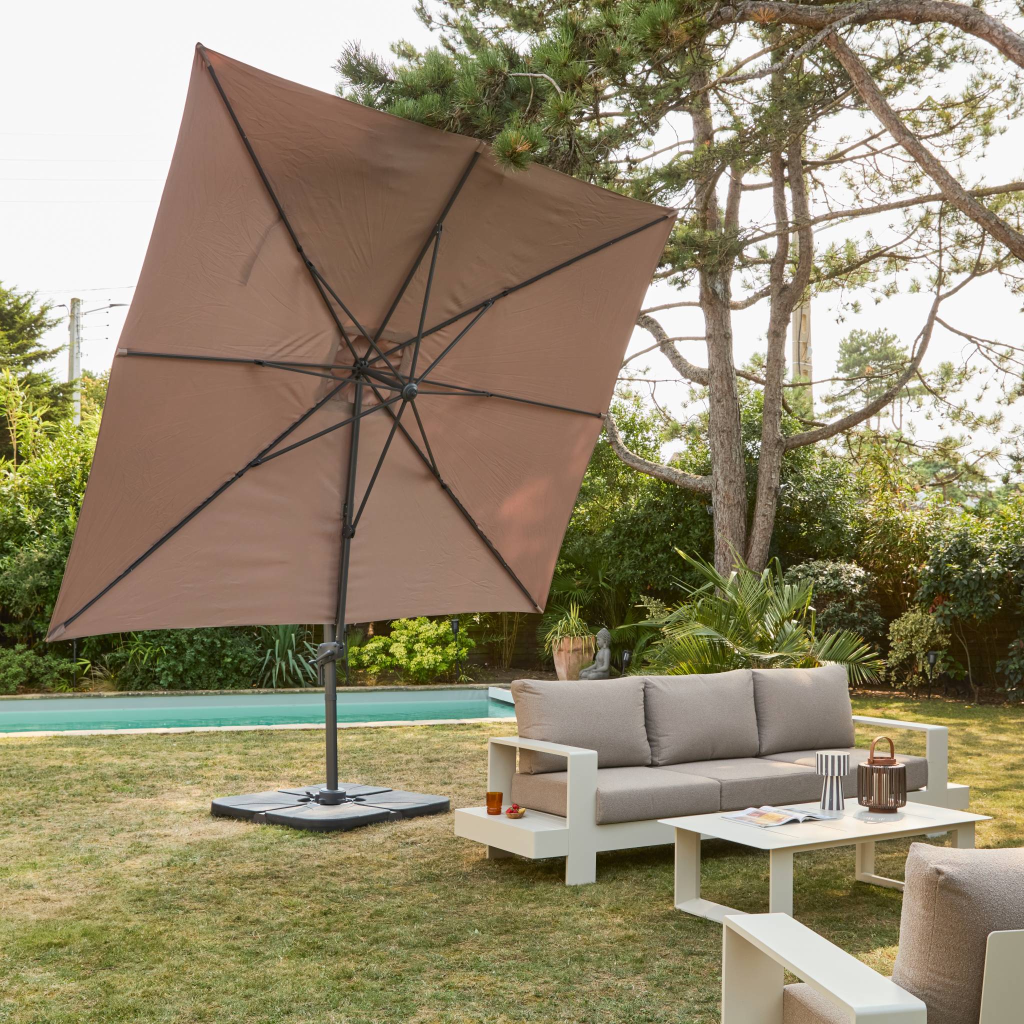 Parasol déporté rectangulaire 3x4m – Antibes – beige – parasol déporté. inclinable. rabattable et rotatif à 360° - 5