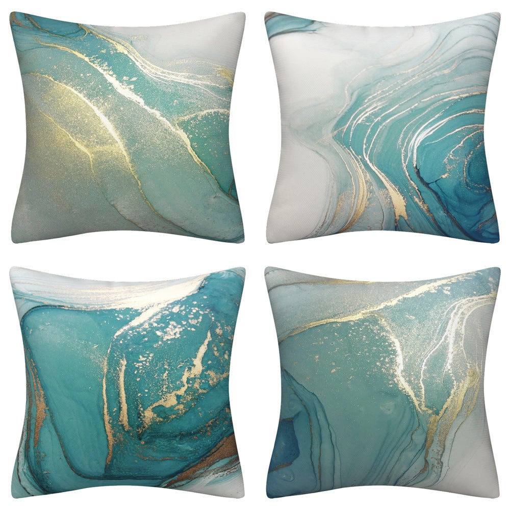 Zestaw 4 bawełnianych i lnianych poszewek na poduszki 45x45cm, poszewka dekoracyjna na sofę, łóżko, sypialnię, krzesło, ogród - Blue Waves