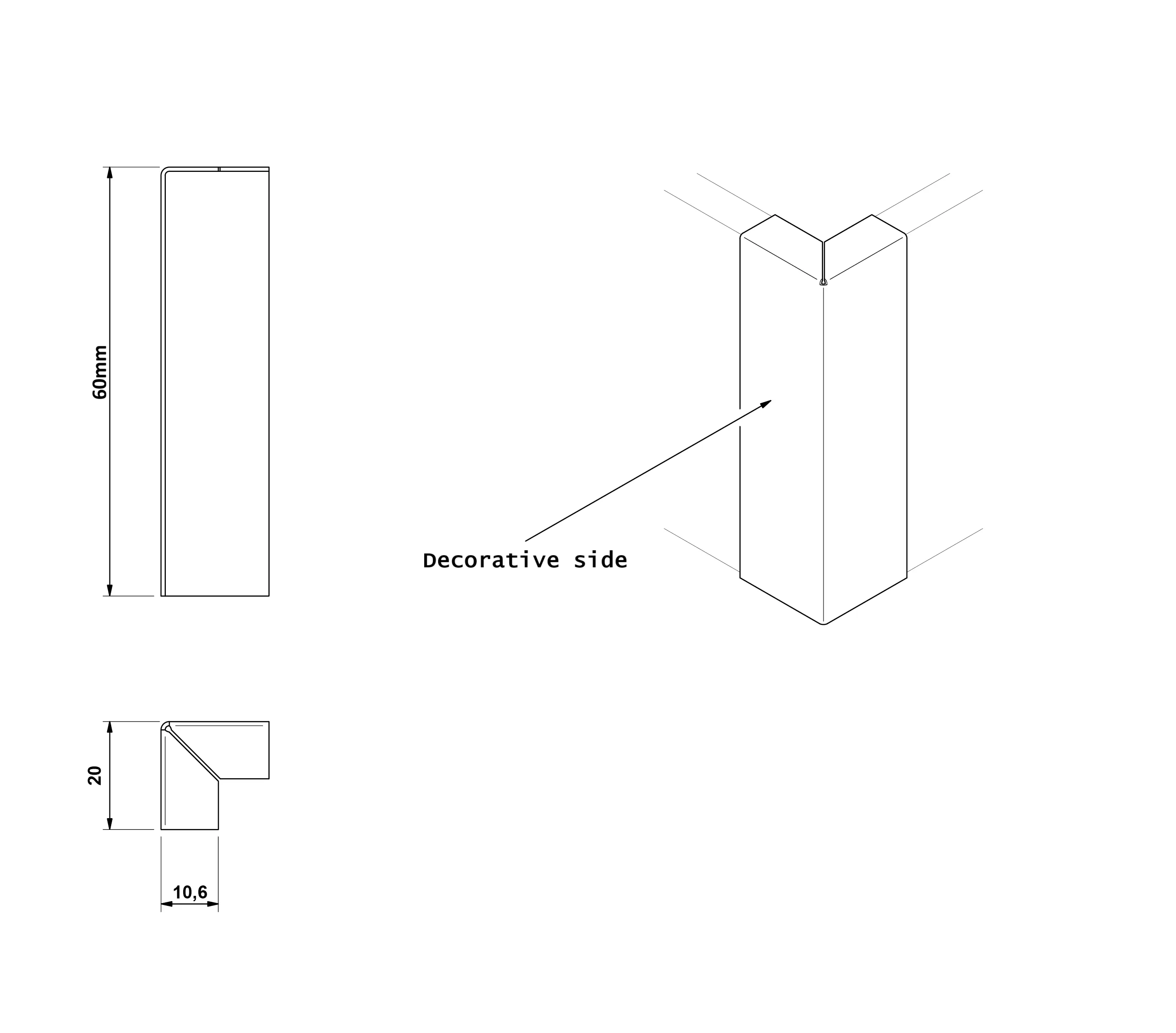 Canto exterior FCL modular para rodapé FC em aço 6cm x 2cm x 1cm - noir ...