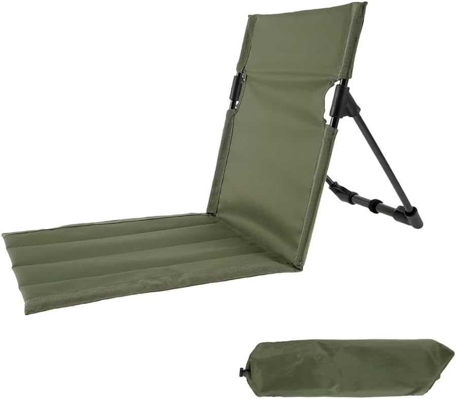 Krzesło składane, 39,5 x 38,5 x 41,5 cm, rama aluminiowa w kolorze wojskowym zielonym z oparciem, odpowiednie na trawnik plażowy, 1 sztuka