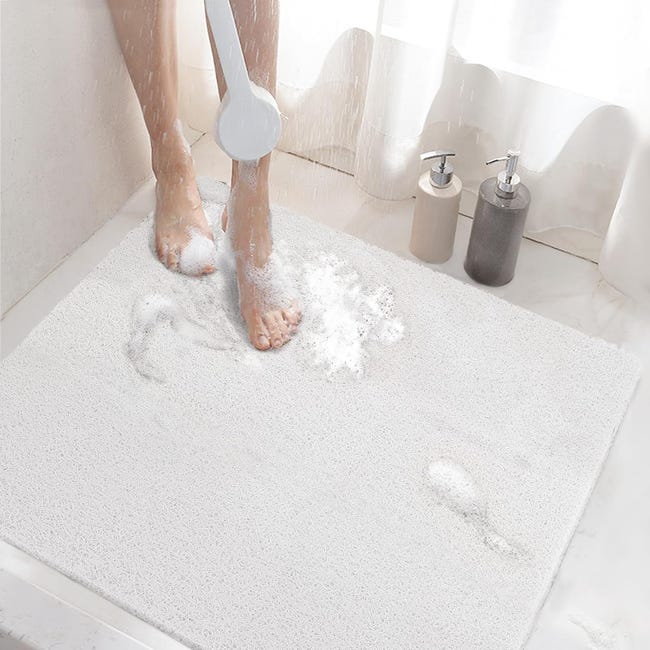 MORROWCAMP Tappetino antiscivolo per vasca da bagno, tappetino da doccia in luffa anti muffa, quadrato da 55.5 cm con scarico, asciugatura rapida, interno esterno (bianco MORROWCAMP Tappetino antiscivolo per vasca da bagno, tappetino da doccia in luffa anti muffa, quadrato da 55.5 cm con scarico, asciugatura rapida, interno esterno (bianco