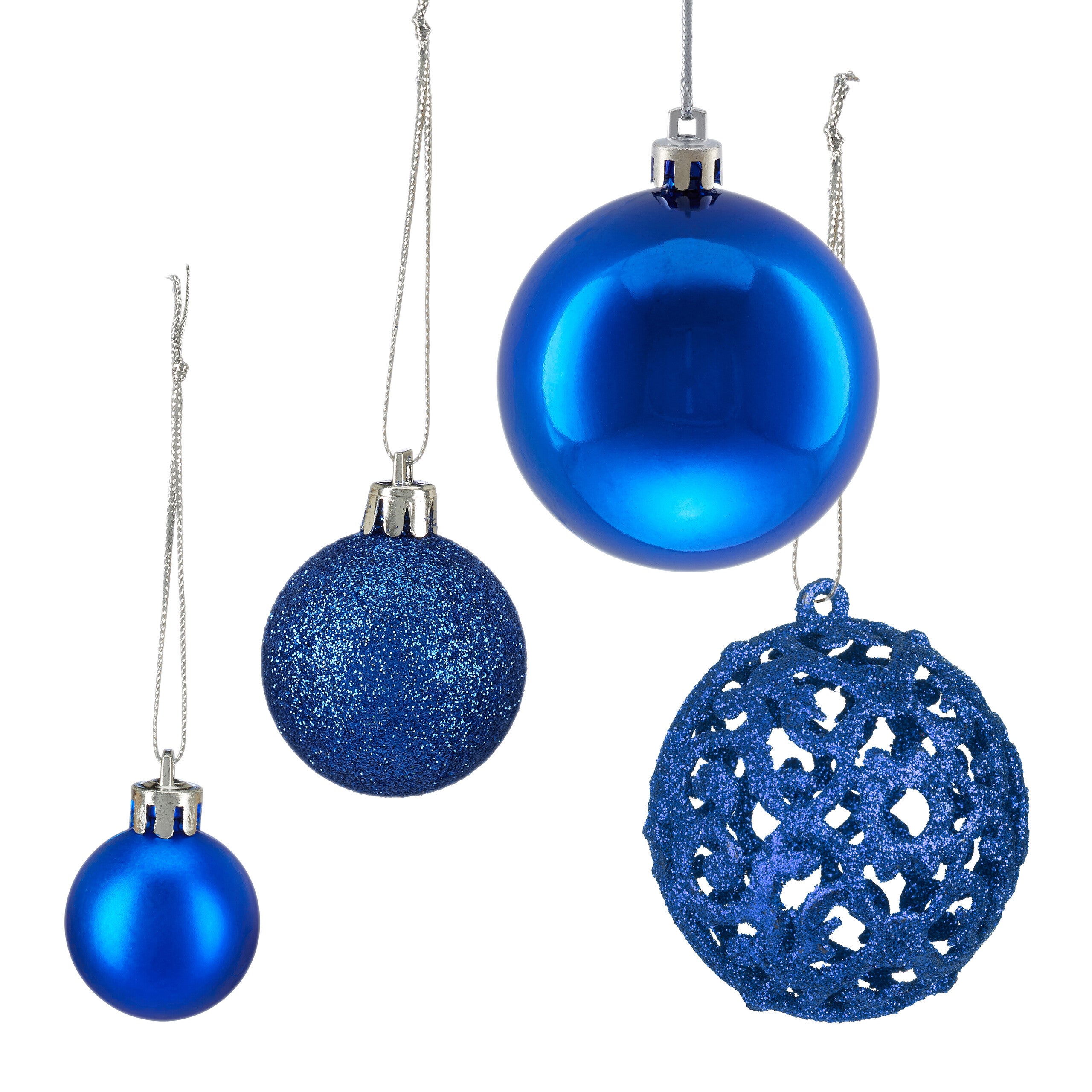 Palline di Natale, in Set da 50, Addobbi Natalizi, Opache, Lucide, Glitterate, ∅ 3,4 e 6 cm, Decorazioni, Blu, Relaxdays - 6