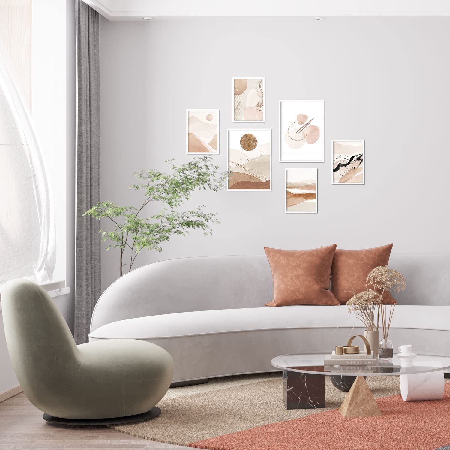 Set de 6 posters de arte abstracto. coleccion de láminas con estetica collage para la tamanos a3 y a4. . marco blanco