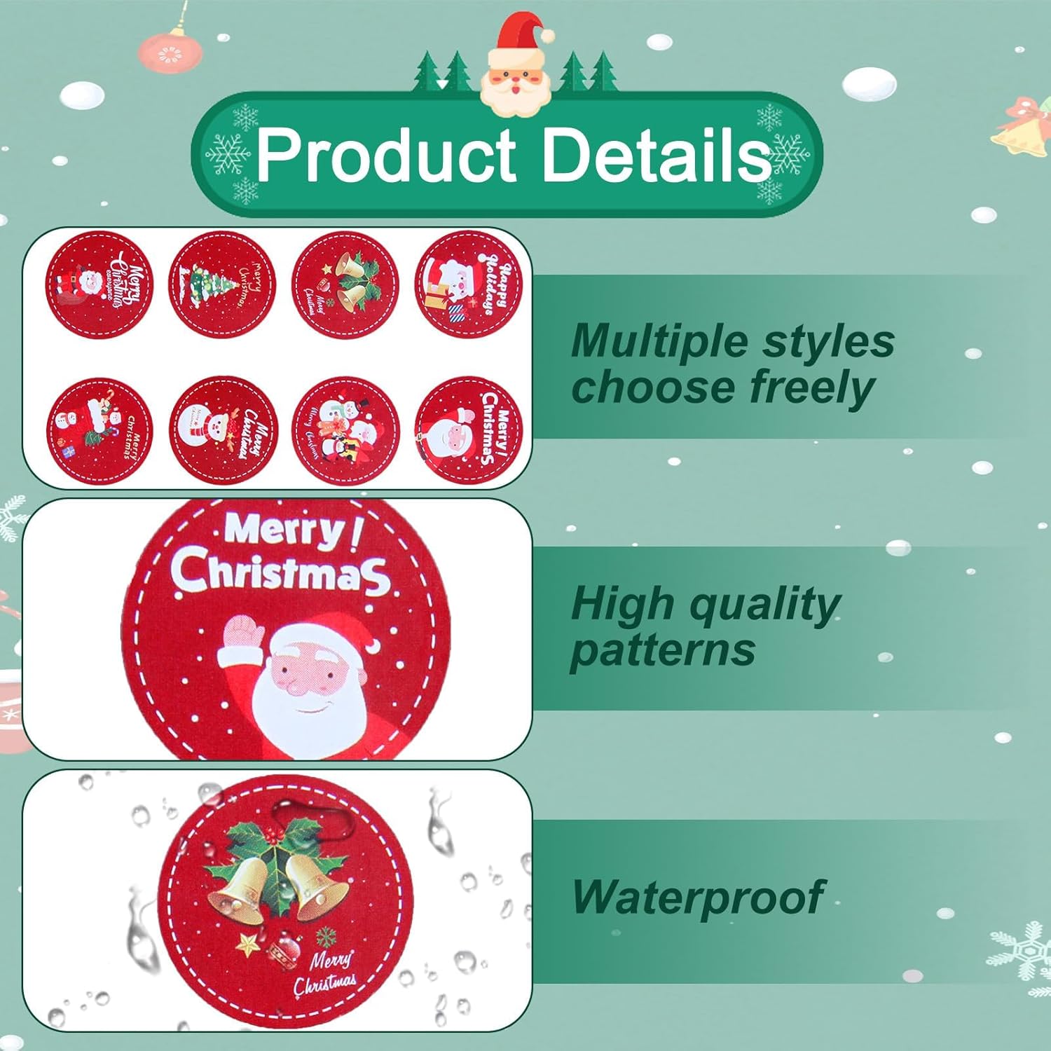 Pegatinas De Navidad - Rollo De 1000 Unidades, Redondas, Con Motivos Navideños, Para Regalos Y Decoración