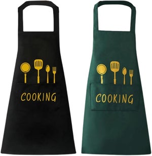 Grembiule Unisex Da Cucina Nero Con Tasche E Tracolla Regolabile - Per Cuoco, Chef, Ristorante - 2