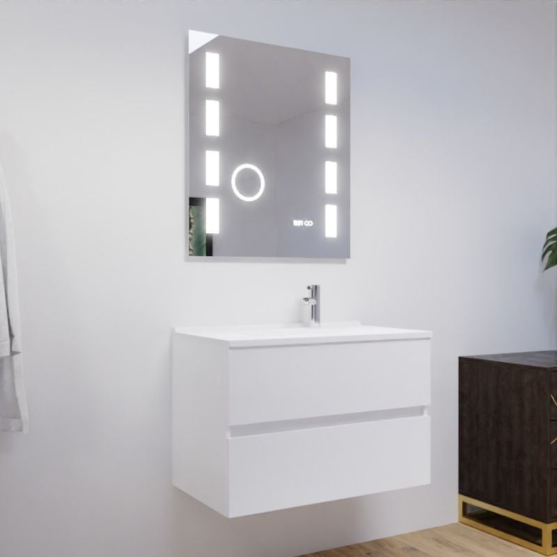 Meuble salle de bain 80 cm ROSALY avec plan vasque et miroir Excell Plus- Blanc- Plan vasque en Résine - 3
