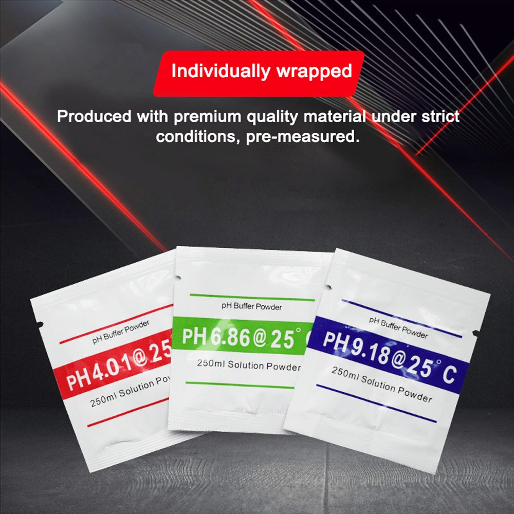 Punto di calibrazione del pHmetro: 3 tipi di polvere tampone, soluzione di misura per i test - 2
