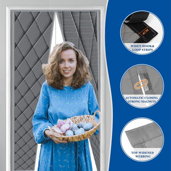 Rideau Thermique Porte 90x210cm Isolant Anti Froid - Installation Velcro Magnétique