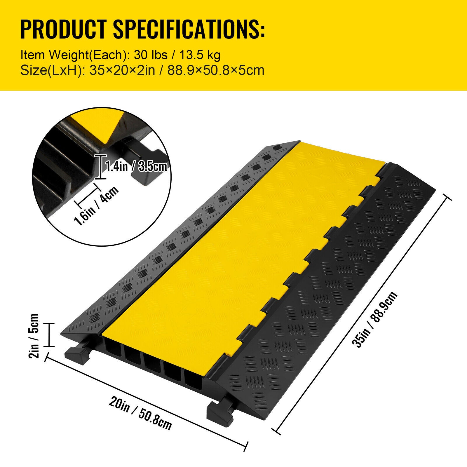Protecteurs câble caoutchouc SucceBuy 5 canaux,66 000 lb,rampe robuste,ralentisseur vitesse allée,noir,110V,500W - 9
