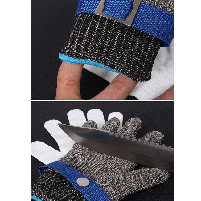 Gants de protection pour la coupe Hachoir Tranchage de la viande Traitement des gants en acier inoxydable résistant aux coupures L(Un gant) - 4