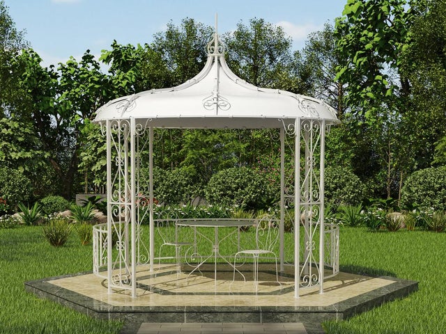 Chiosco da giardino D300 x H290 cm in Metallo Bianco Stile Ferro battuto - TILCARA