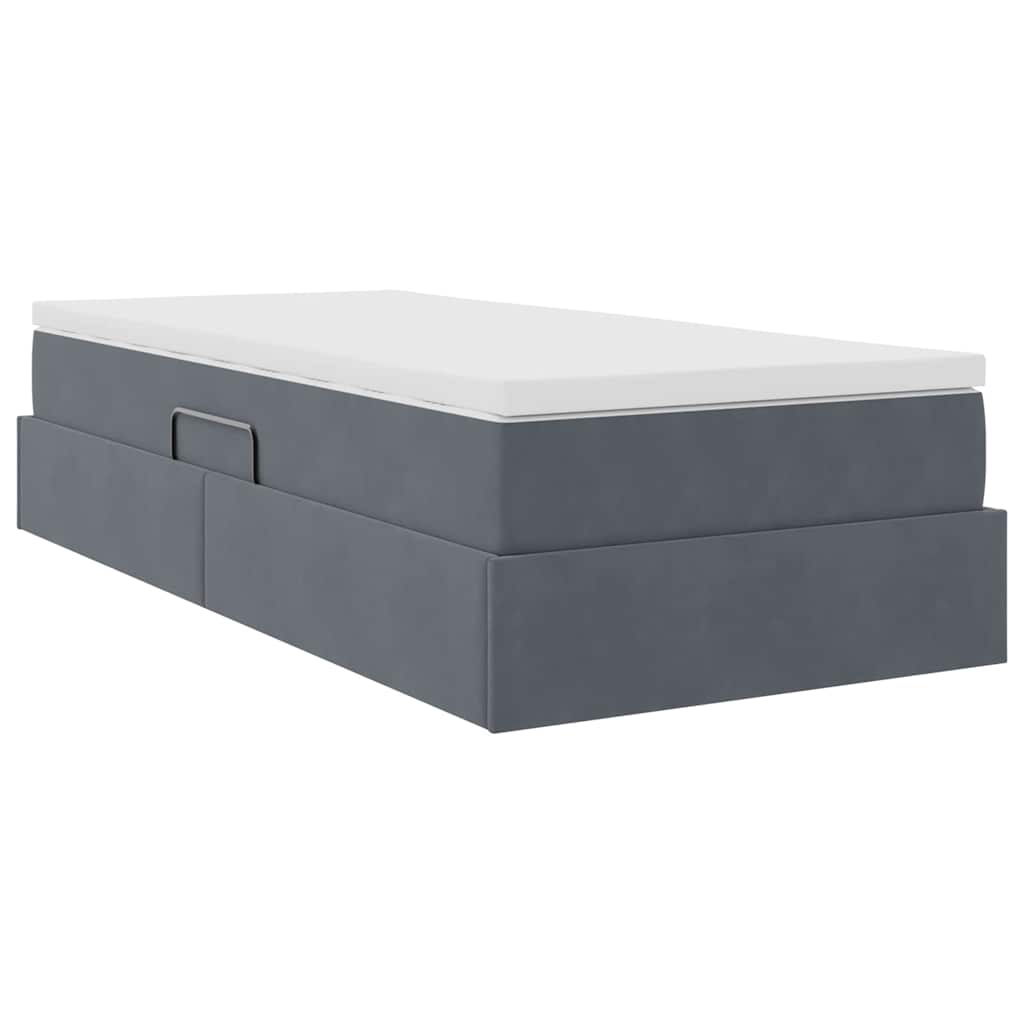 Lit avec rangement et matelas en velours gris foncé, pour la chambre, 90 × 190 cm - 5
